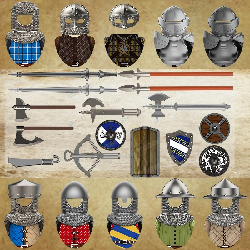 Medieval militia Knights warrior Action Figures Round Shields Spear Models Building Blocks Accessories Creative Toys for Kids