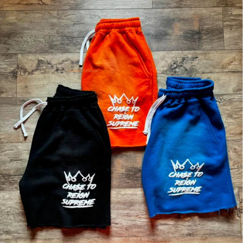 American Summer Shorts Men Women Letters Foam Printed Cotton Thickened Fabric Sweatpants Street Fashion Casual Five-minute Pants