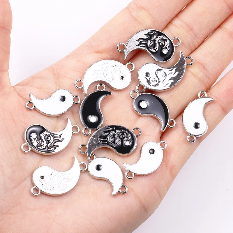 10Pcs 13*25mm Alloy Dragon Totem Yin Yang Tai Chi Bagua Chinese Style Pendants DIY Charm for Couple Jewellery Making Accessories
