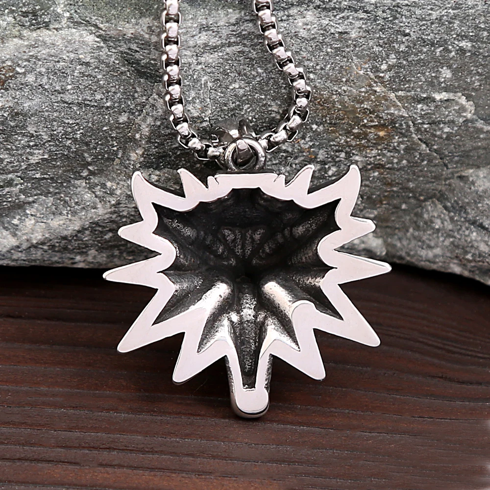 Fashion Vintage Viking Wolf Head Pendant Necklace Mens Punk Biker Stainless Steel Geralt of Rivia Slavic Necklaces Charm Jewelry