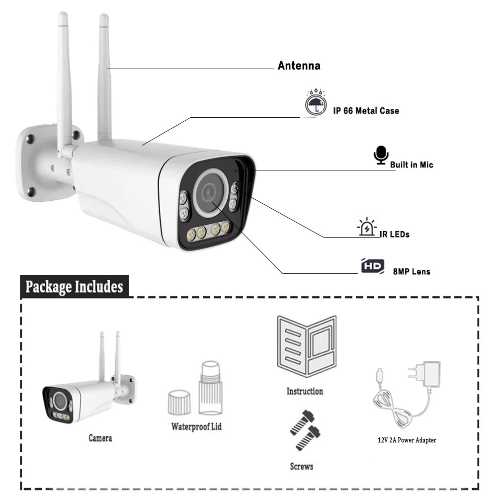 HJT 4K IP Security Camera 5X Optical Zoom Outdoor Audio Video Surveillance Home Security Protection 8MP PoE CCTV Camera Camhi