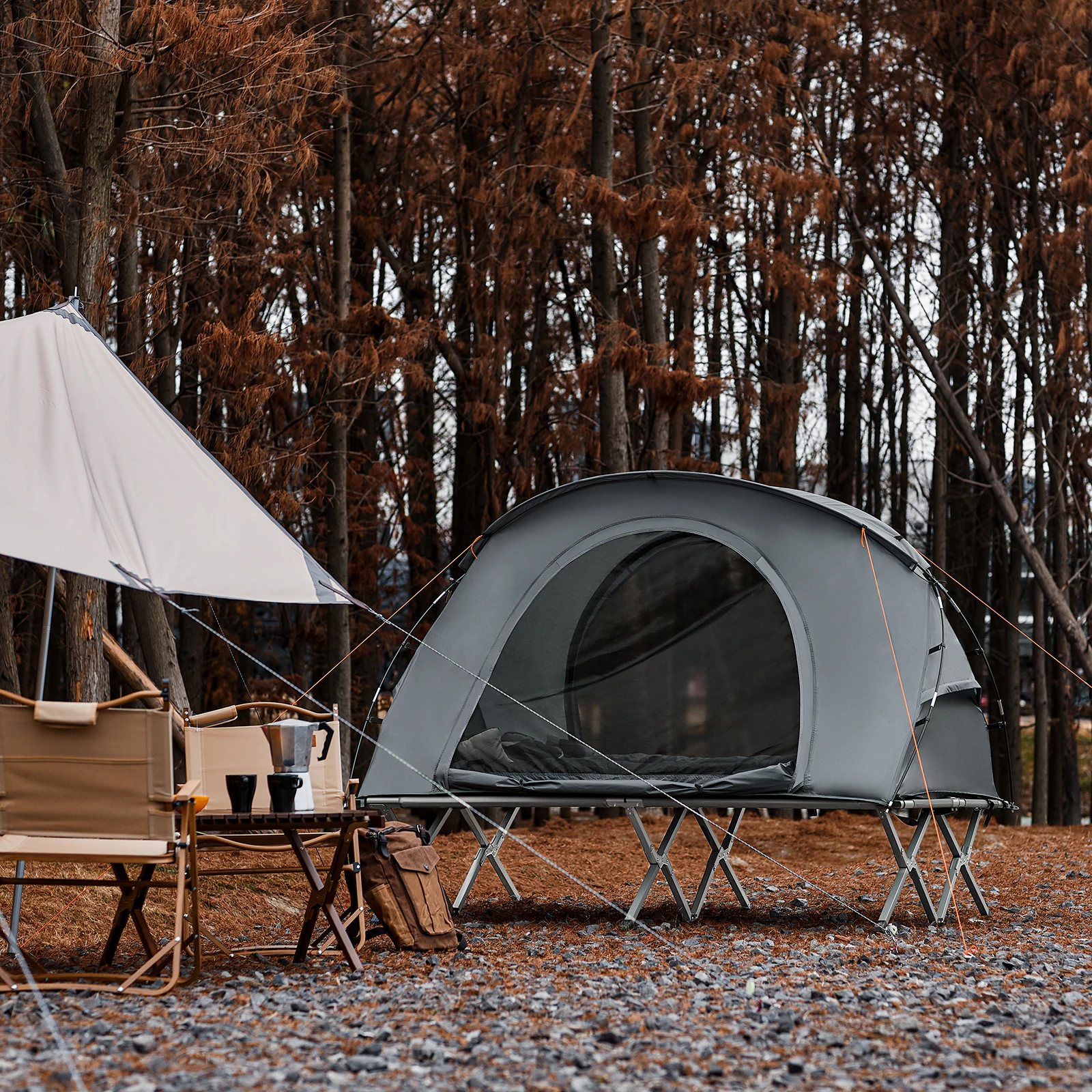 SoBuy OGS60-L-HG Survival-Zelt Feldbett mit Zelt Feldbett 4 in1 Camping Set mit Schlafsack und Zubehör Zelt 2 Person – Detail 2
