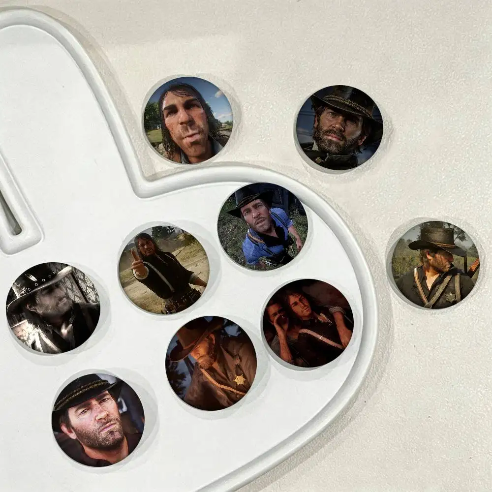 1pc Funny Arthur Morgan John Marston Cartoon Style Badge Brooches On Backpack Decoration Round Enamel Pins For Accessorys