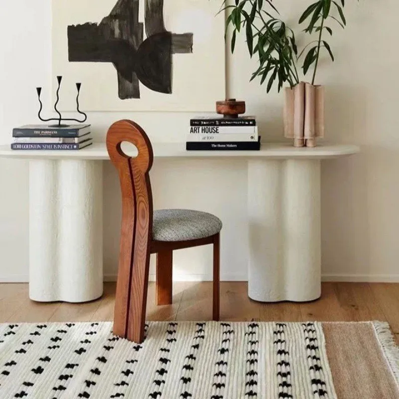 JOYLOVE Nordic Solid Wood Dining Chair Retro Simple Household Wool Lamb Back Chair Living Room Furniture Bedroom Makeup Chair