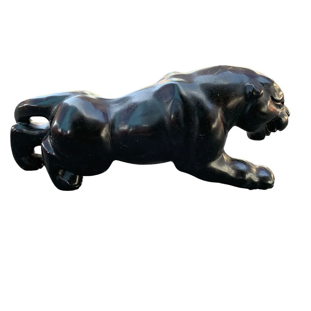Custom Natural Black Obsidian Leopard Figurine - Handcrafted Gemstone Prowling Big Cat Statue Collectible Home Decor