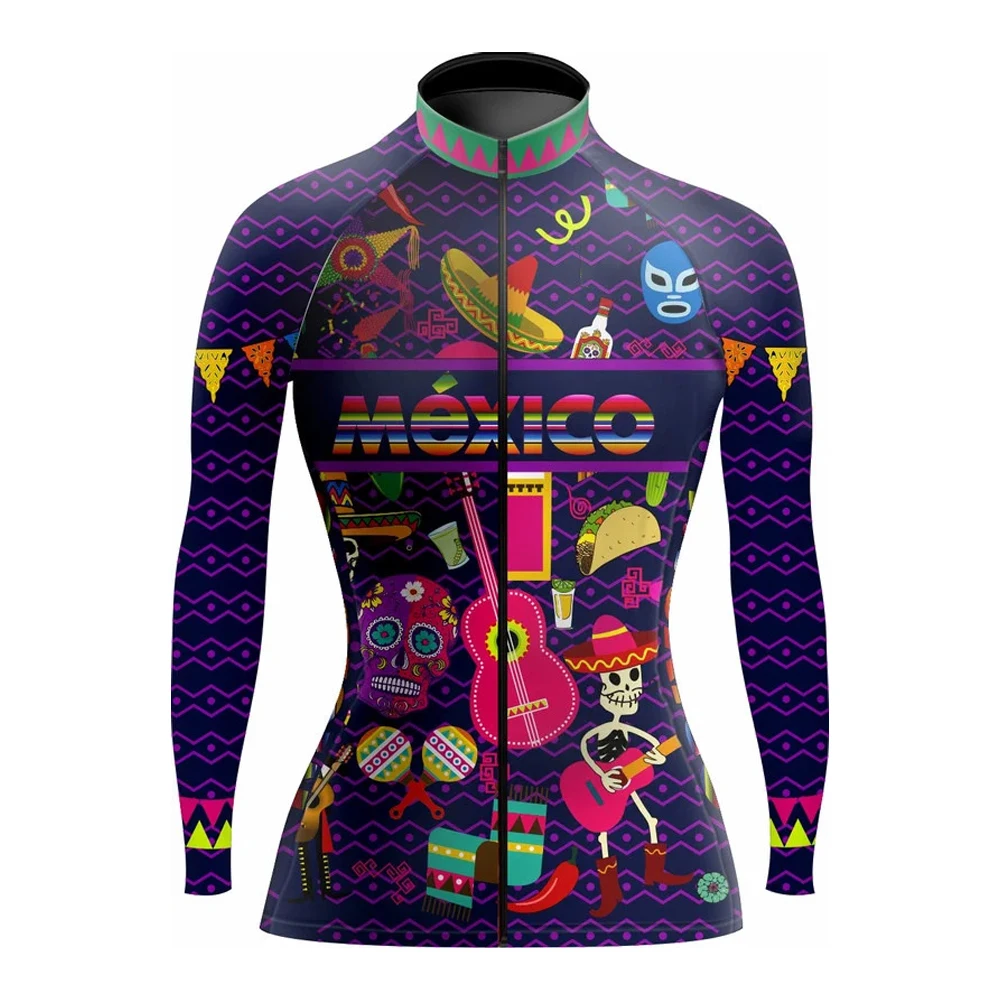 Mexico New Style Women Long Sleeve Cycling Jersey Spring/Autum Thin & Winter Fleece Team Bike Clothing Maillot Ciclismo Mujeres