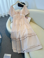 150Kg Plus Size Women's Bust 132-160 Summer Loose Sweet Gentle Style Short Sleeved U-Neck Waist Dress 5XL 6XL 7XL 8XL 9XL