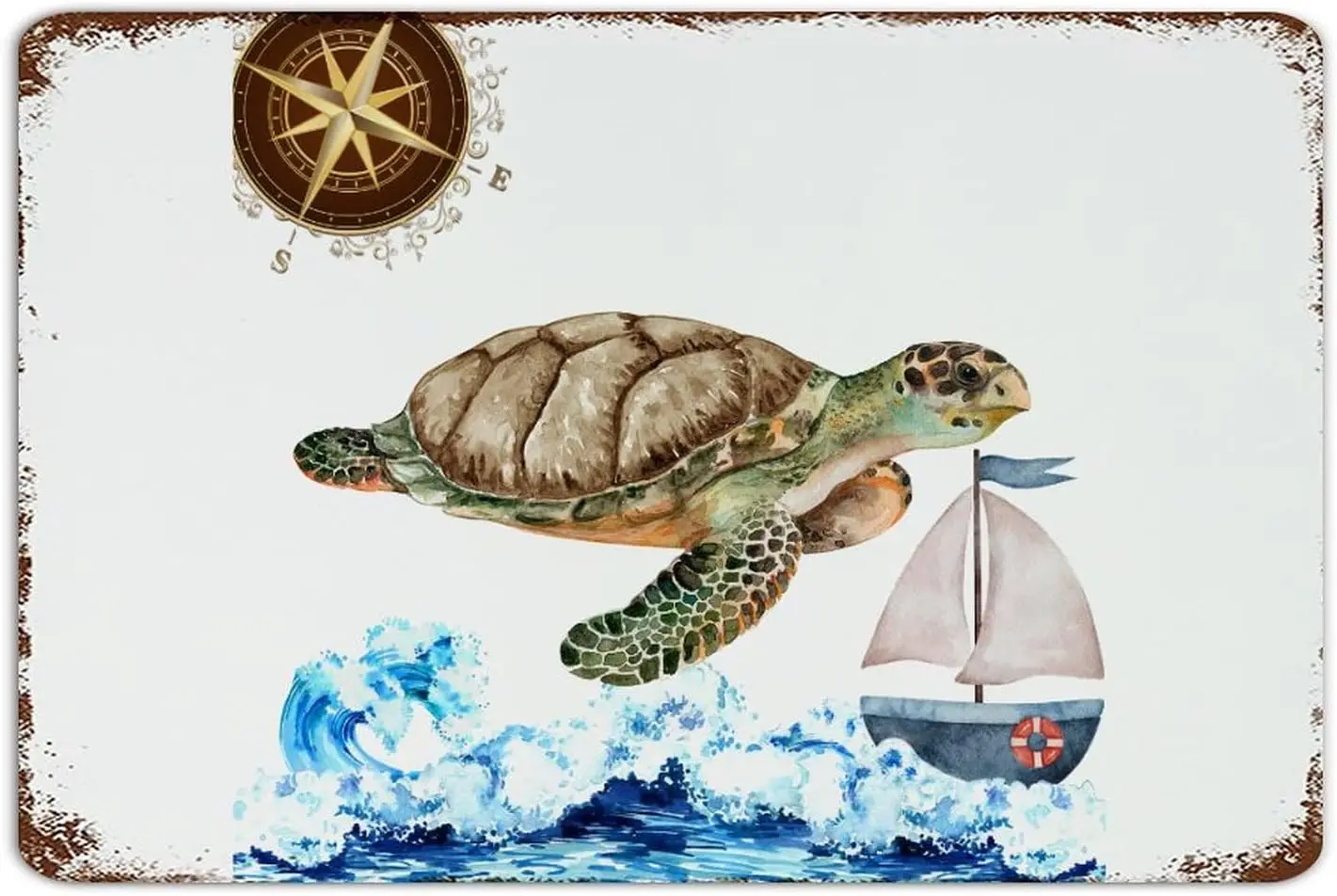 Funny Novelty Metal Sign Ocean Beach Nautical Theme Underwater Sea Turtle Wall Décor Garage Signs for Garage Gate Outside Shells