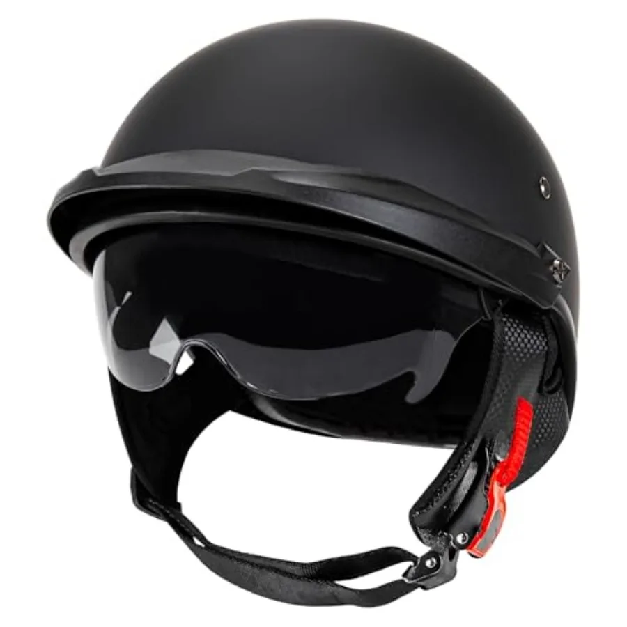 

Motorcycle Open Face Helmet with Sun Visor Quick Release Buckle Matte Black DOT Approved