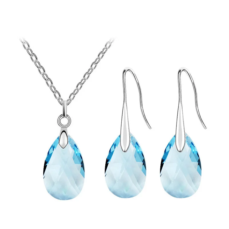 shine Crystal tear water pendant necklace earrings fashion jewelry set charm dropshipping birthday gift quality lover girl party