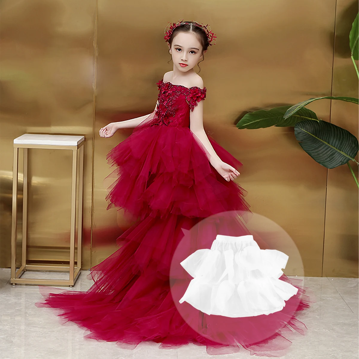 

Petticoat Underskirt Lace Mesh Lining Wedding Dress Showing Children Tutu Skirt Elastic B Foldable Adjustable Size