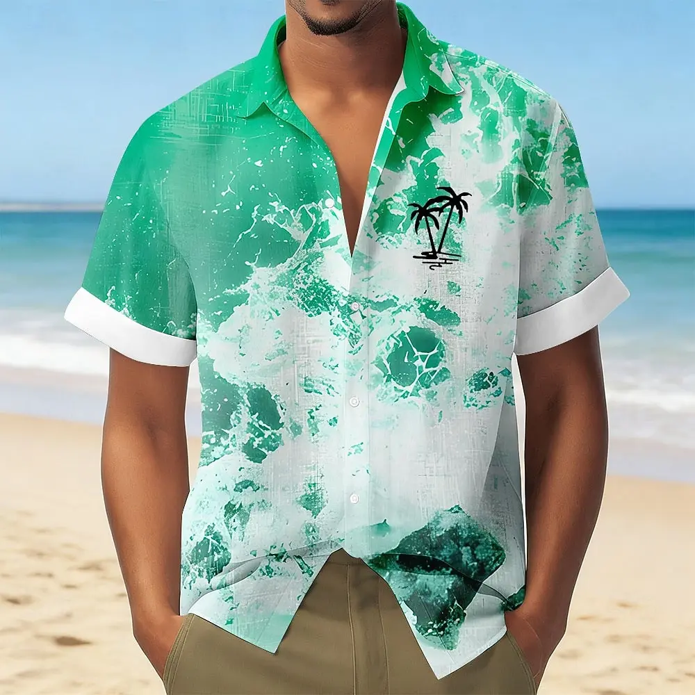 Men's Ocean Tropical Hawaiian Shirt Button Up Aloha Short Sleeve Beach Wear Turndown 3D Print Shirt Blue Red-Brown Green Purple