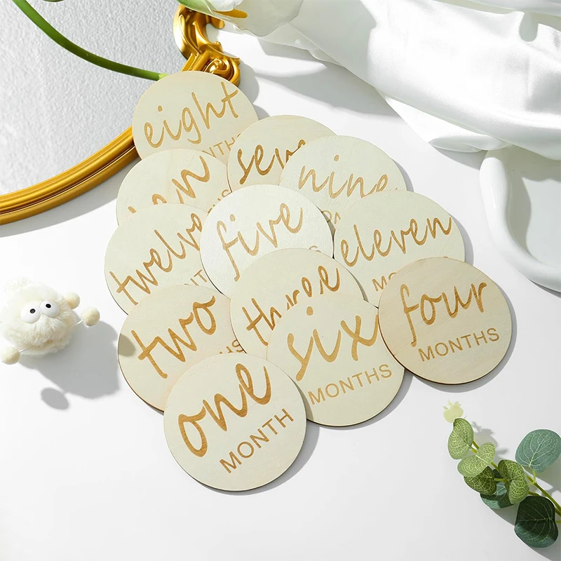 12 шт. деревянные детские ежемесячные вехи, детские ежемесячные вехи для подарков новорожденных, деревянные диски 1-12 месяцев