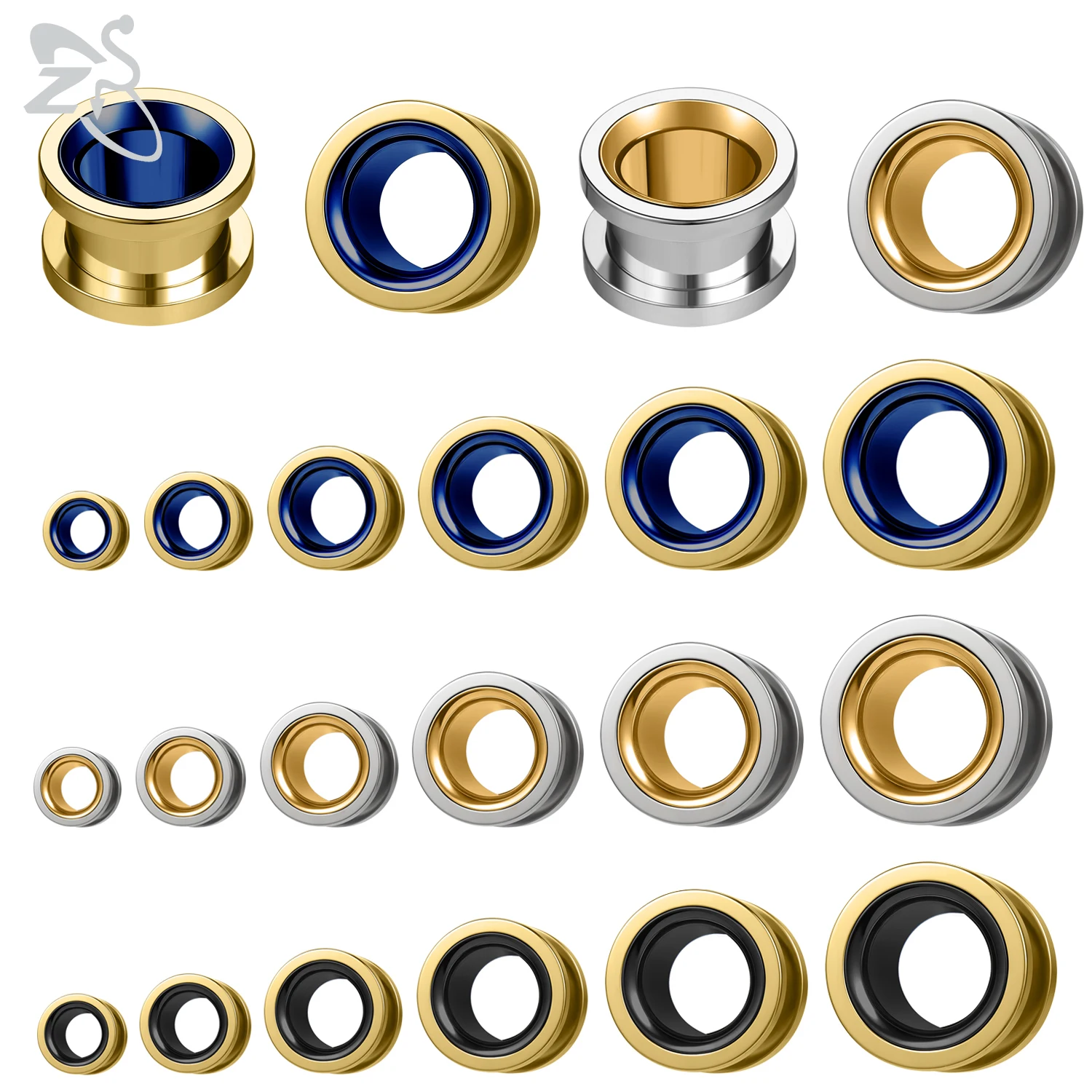 ZS 1PC 6-16mm 316L Stainless Steel Ear Tunnels Plugs Blue Color Expander Stretcher Pulley Ear Gauges Piercing Body Jewelry