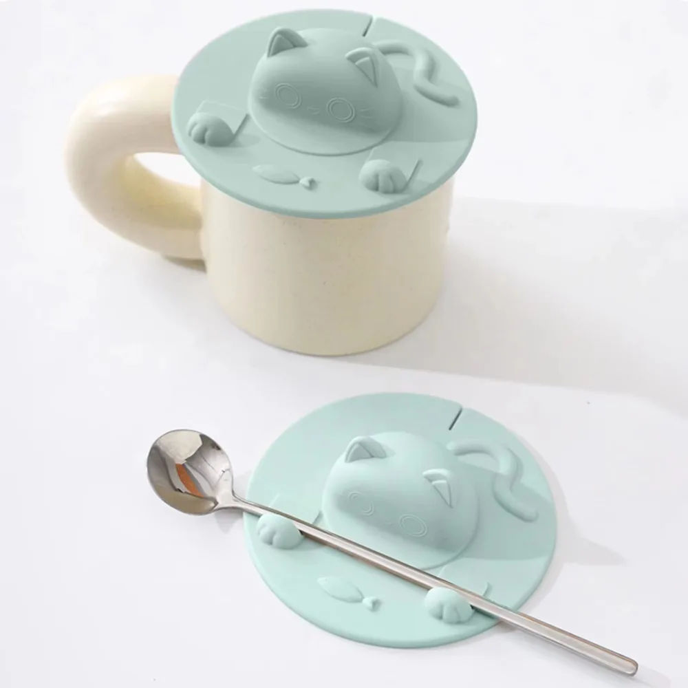 2PCS Universal Silicone Cat-shaped Water Cup Lid Dust-proof Heat Resistant Tea Bag Holder Reusable Cup Cover Kitchen