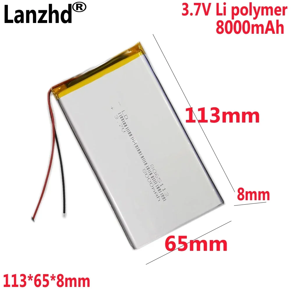 

3.7V 8000mAh Polymer Rechargeable Lithium Lipo Battery 8065113 For GPS PDA MID PDF Power Bank Tablet PC battery 7565113