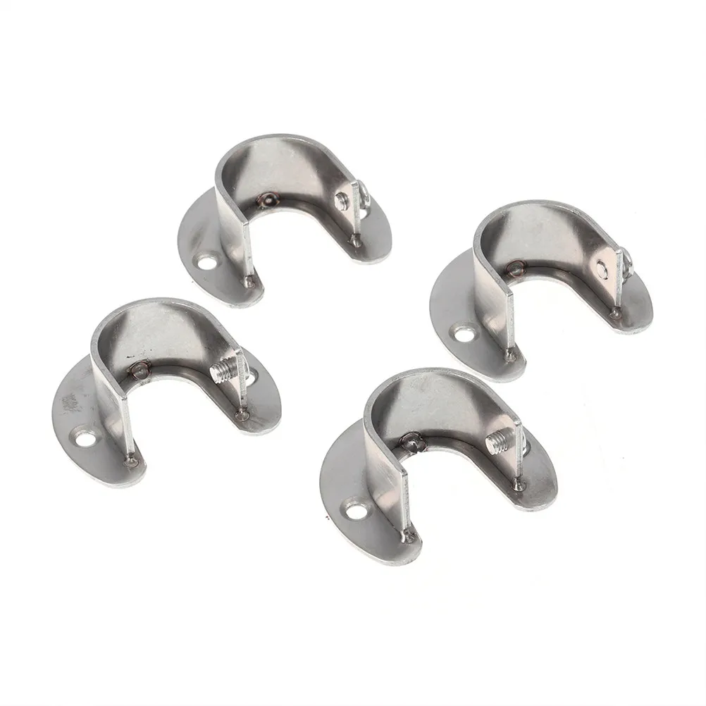 6Pcs Stainless Steel U Shape Closet Rod Socket Bracket for Oval Hanging Rods 2Mm Thick Heavy Duty Wall Mount Support
