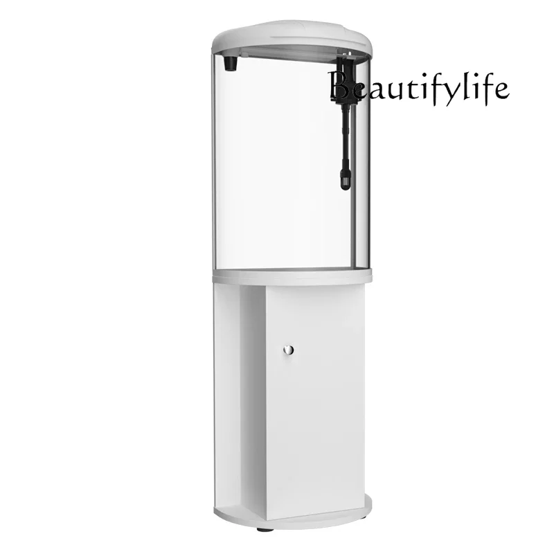 

Fish tank living room vertical semi-cylindrical floor-to-ceiling small round glass ecological filtration oxygen generator