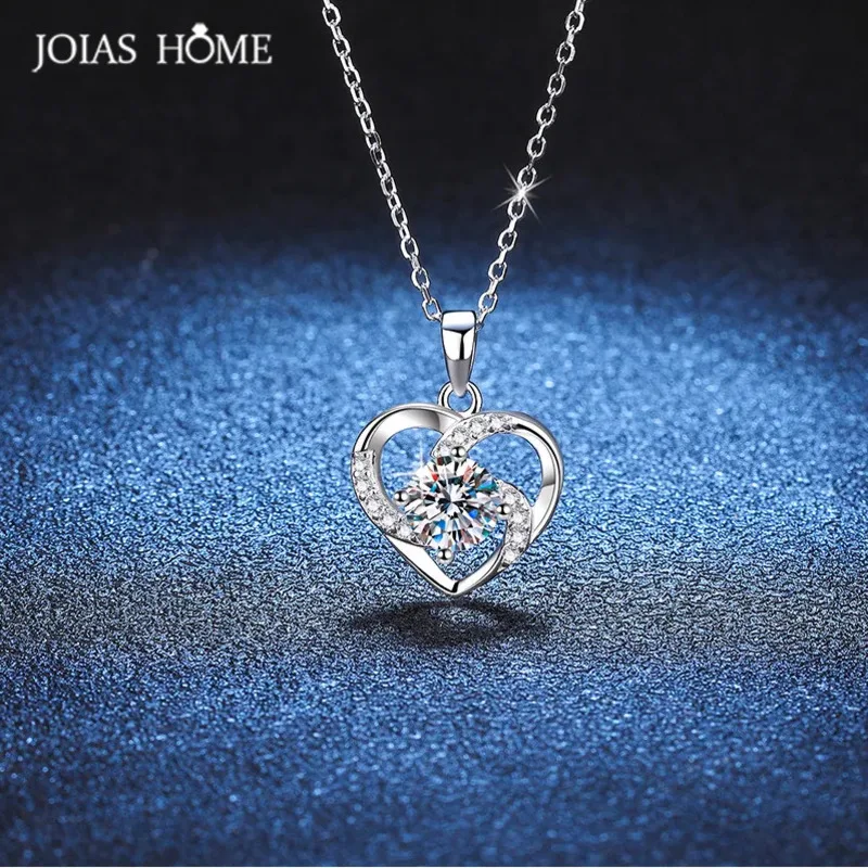 JoiasHome Fashion Silver s925 My Heart Eternal Gem Necklace 1ct D Color Moissanite Gem Pendant Necklace for Women