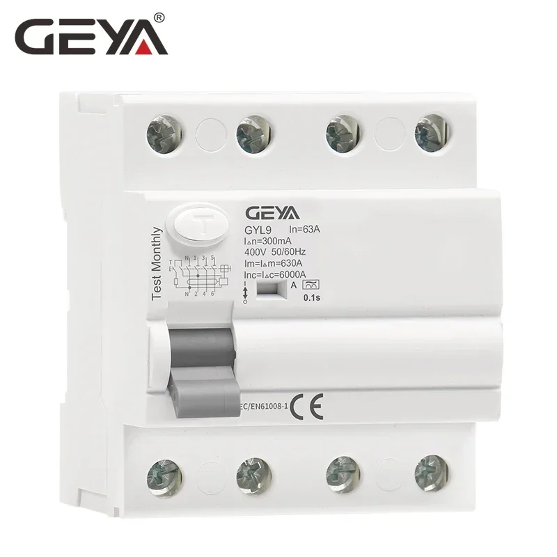 GEYA Type A RCD Magnetic Residual Current Circuit Breaker ELCB 3P+N 40A 63A  RCD ELCB Detect Pulsating DC Residual Current