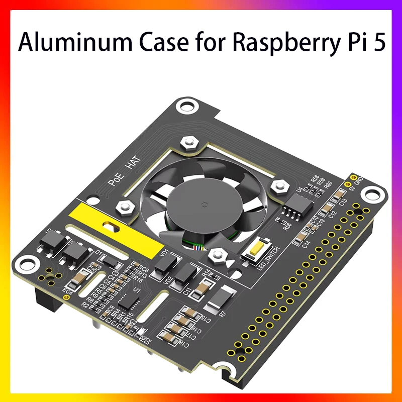 

PoE HAT for Raspberry Pi 5 With Cooling Fan/Computer Module 5 With Automatic Discoloration LED Power Over Ethernet 5V 5A 25W
