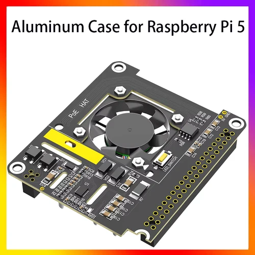 Imagen 1 del producto Sombrero PoE para Raspberry Pi 5 con ventilador de refrigeración/módulo de ordenador 5 con decoloración automática LED Power Over Ethernet 5V 5A 25W