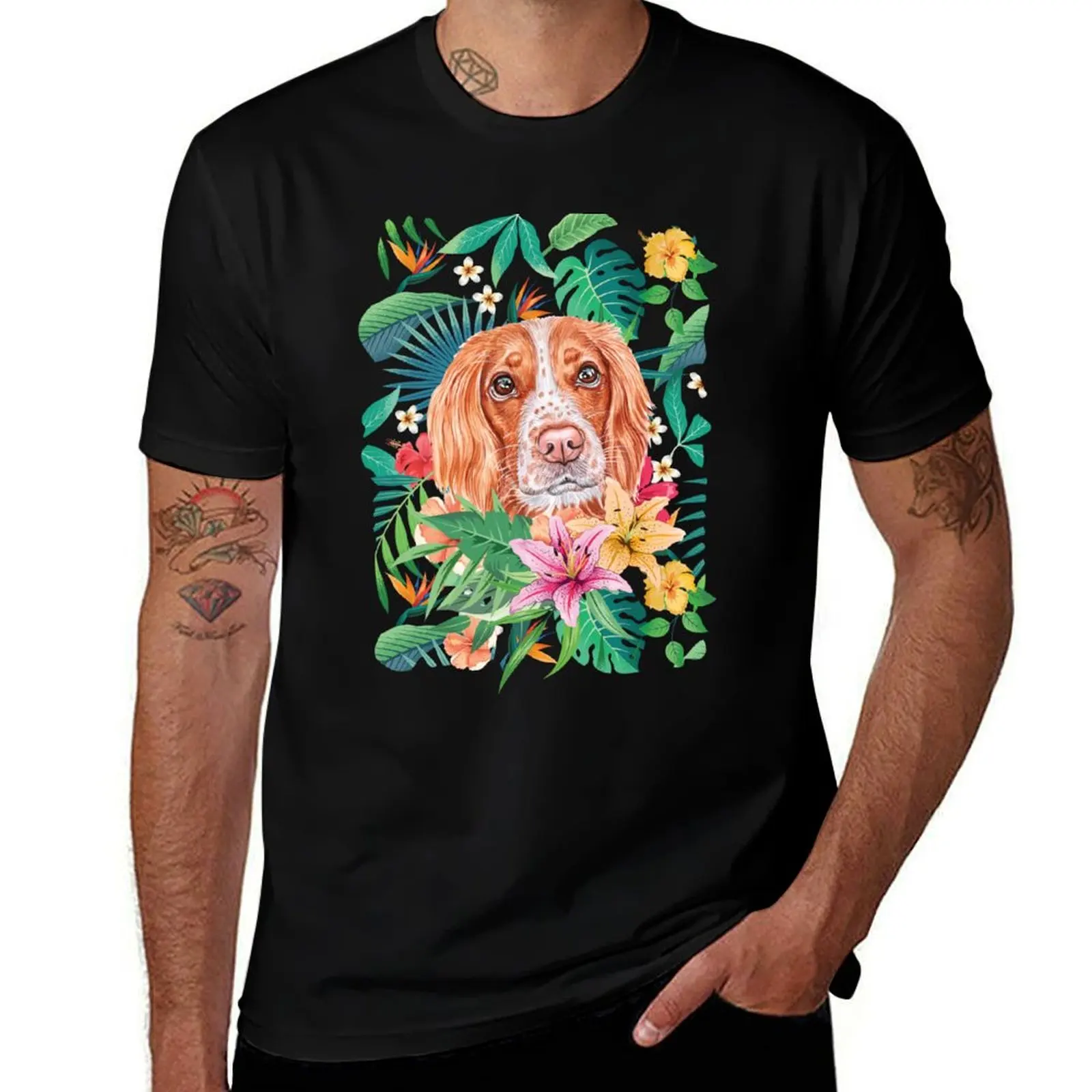 Tropical English Springer Spaniel T-Shirt sweat rapper graphic tees custom shirt cotton t shirt men