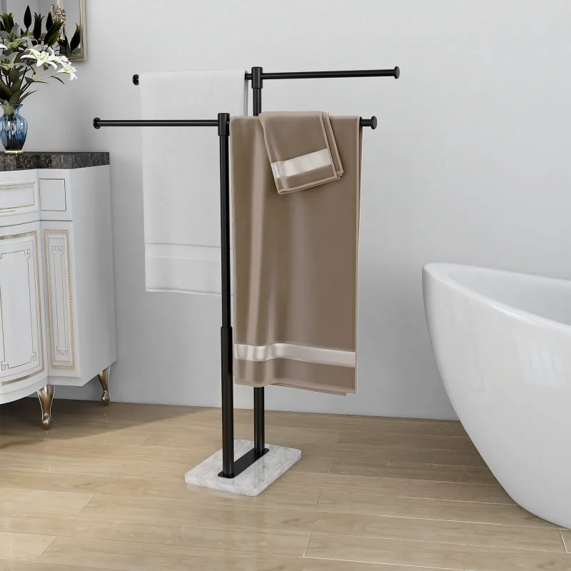 Floor Double Towel Bars Simple Household Firmly Stable Waterproof Non-punching Bath Towel Rack Hotel Bathroom Accessories