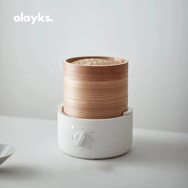 Olayks  Home Appliance Electric Steamer Three-Layer Bamboo Steamer Food Warmer with Bamboo Aroma for Home Use Steamed Bun 220V