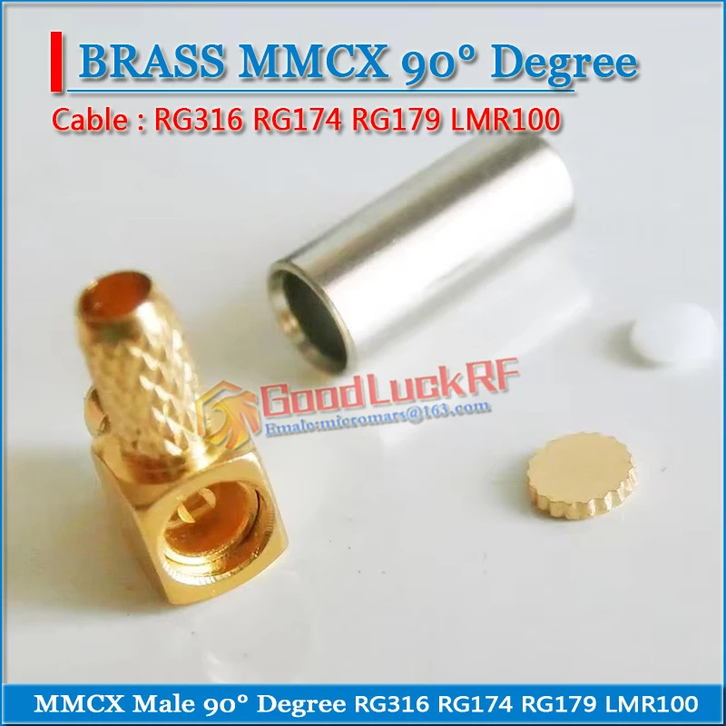 MMCX Male 90 Degree Right Angle TYPE L plug Crimp For RG179 LMR100  RG316 RG174 Cable Brass RF Coax Adapter PTFE