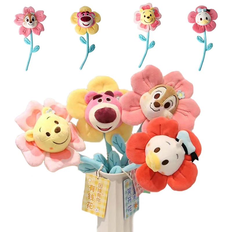 Disney Plush Toys Donald Duck Lotso Pooh Bear Cartoon Kawaii Plush Flowers Stuffed Doll Toy for Children Girls Birthday Gifts