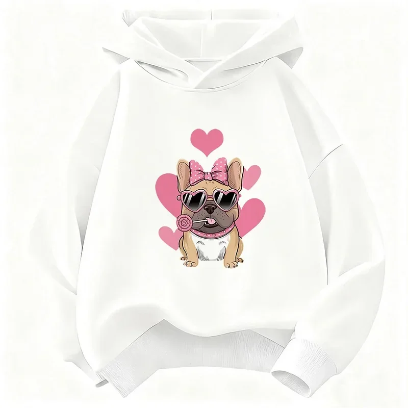 Autumn/Winter Trend Heart-shaped French Bulldog Print Children's Hooded Sweatshirt - Affordable Fashionable Warmth for Kids