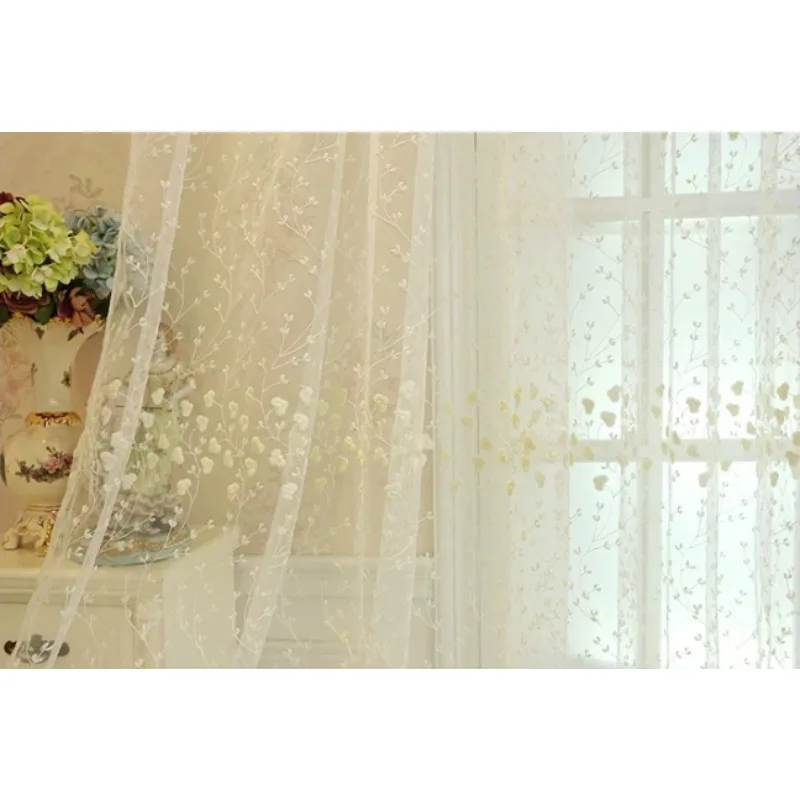 New Pastoral Style Exquisite Embroidery Small Flower Gauze Curtain Partition Curtain Living Room Bedroom Balcony Curtain