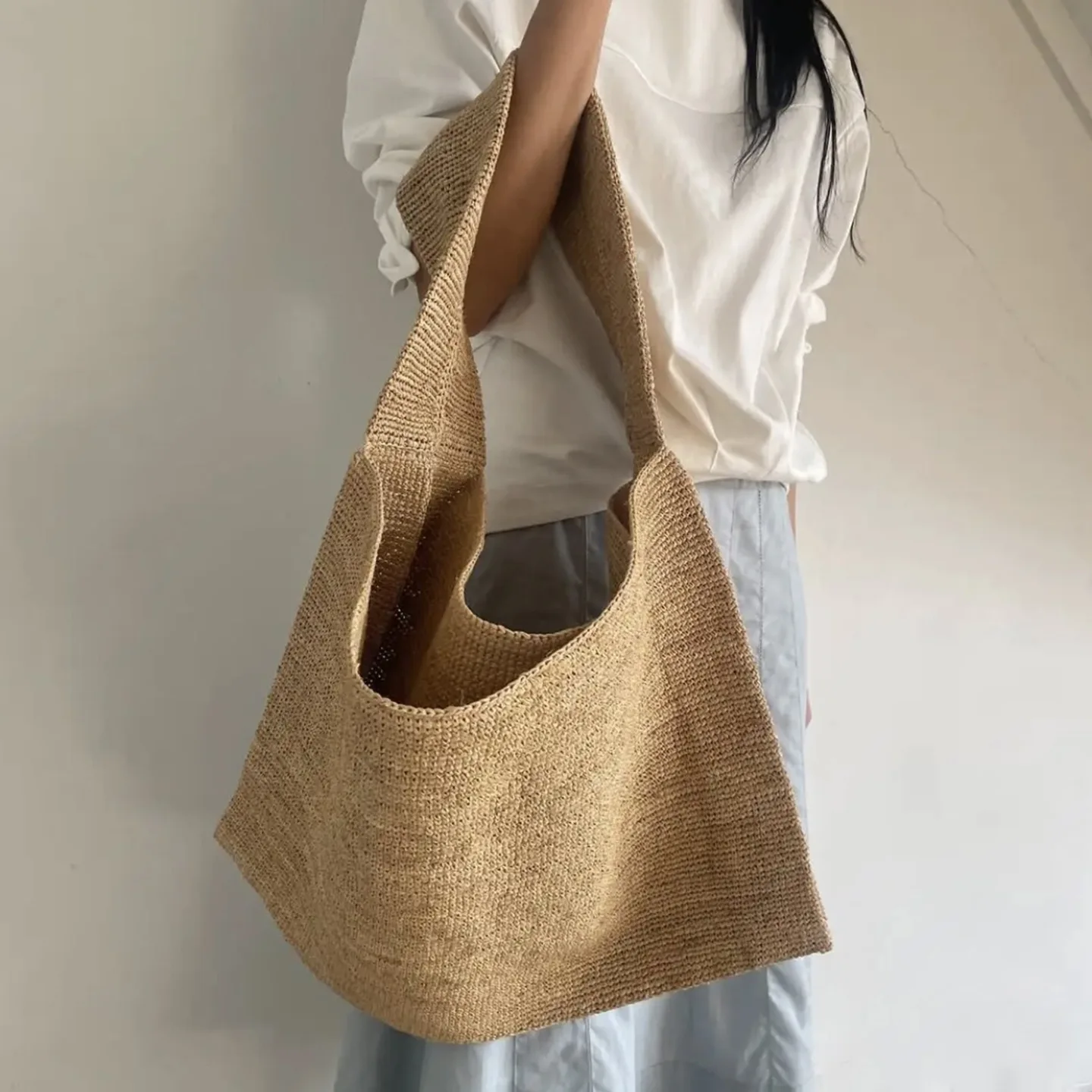 

Women Large Straw Beach Bag Handmade Woven Raffia Shoulder Bags Hobo Tote Handbag Purse for Summer