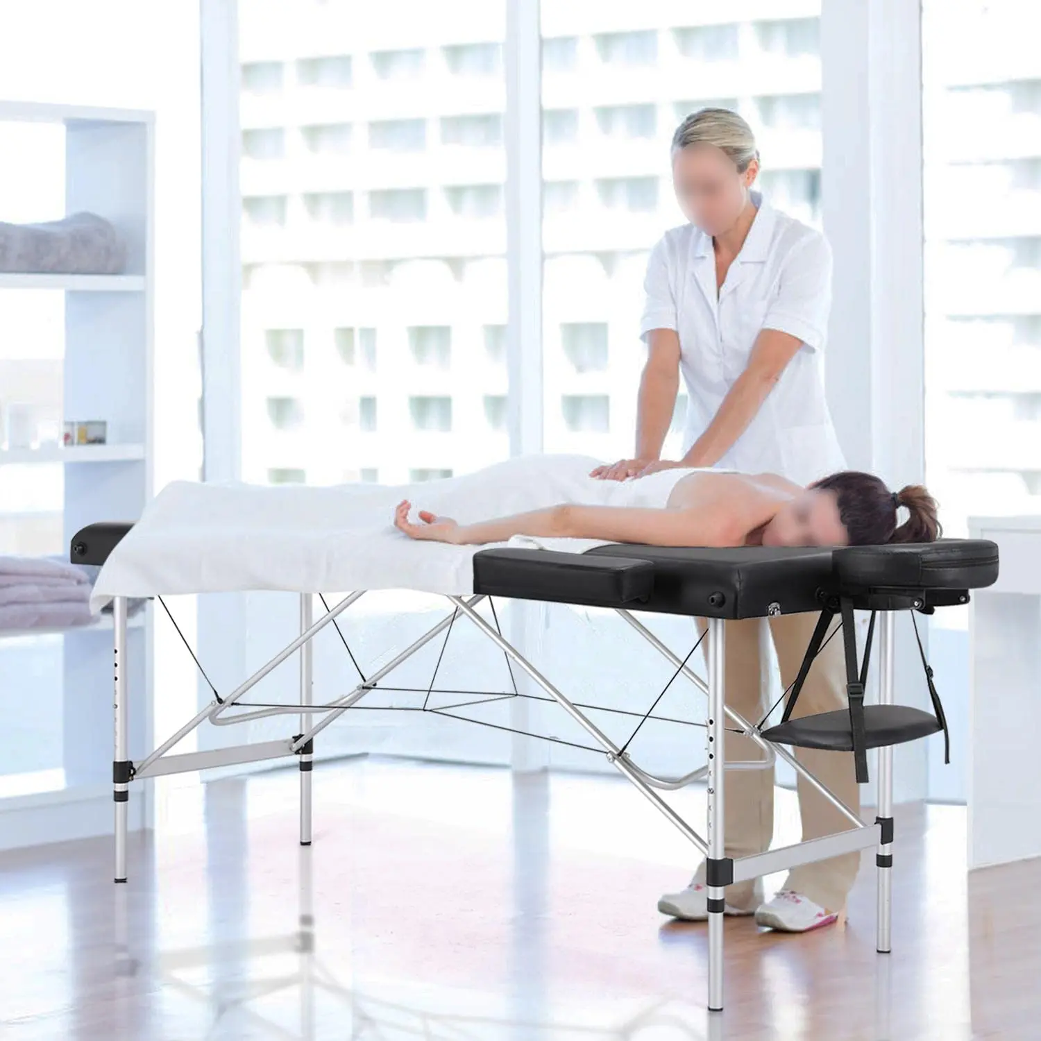 Massage Tables Portable Massage Bed Aluminium Height Adjustable Facial Salon Tattoo Bed with Non-Woven Bag, 24 inch