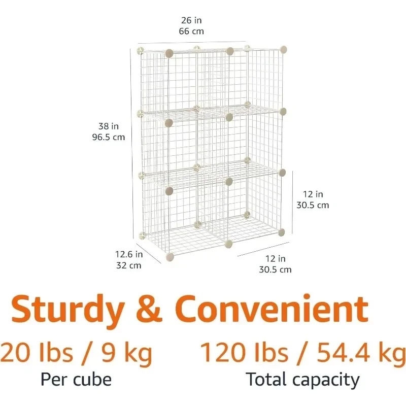 6-Cube Wire Grid Stackable Storage Shelves, 12 x 12-Inches, White