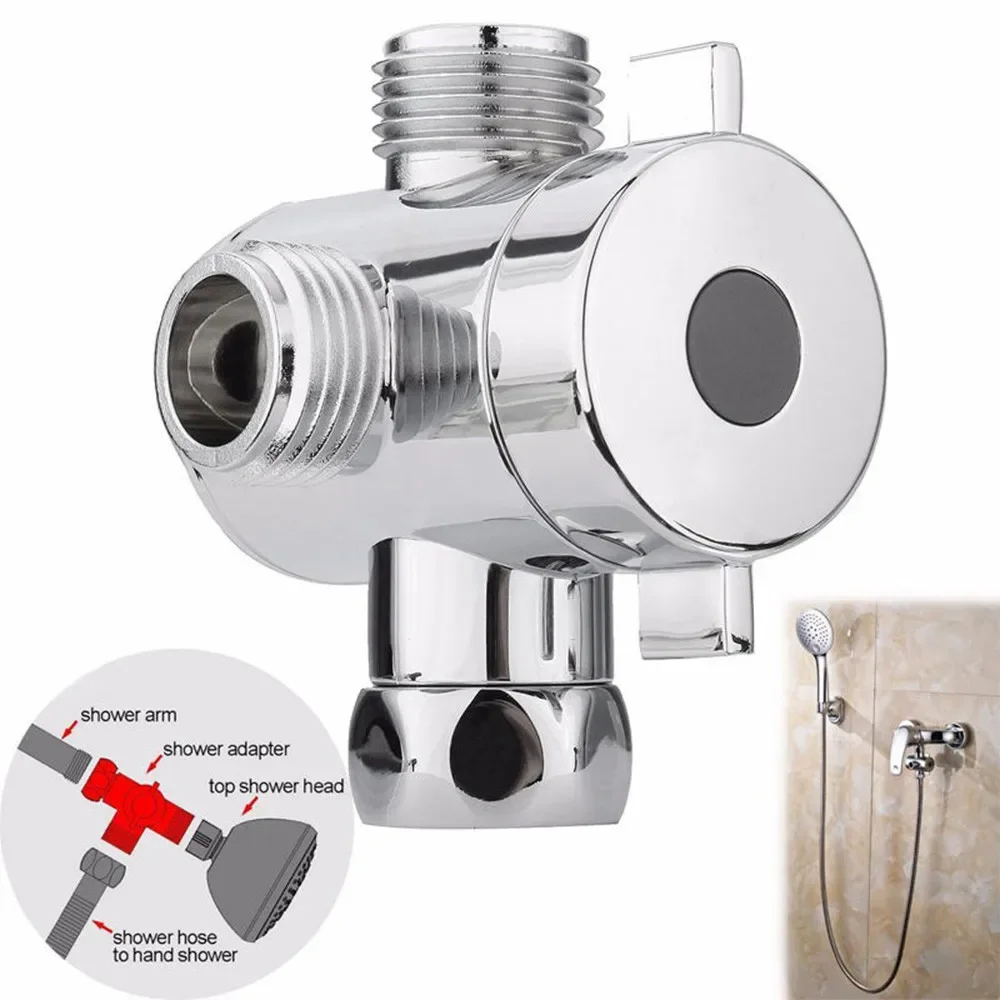 1/2 Polegada torneira do chuveiro e do banheiro de três vias t-adaptador prata branco polido para banheiro bidé cabeça de chuveiro desviador