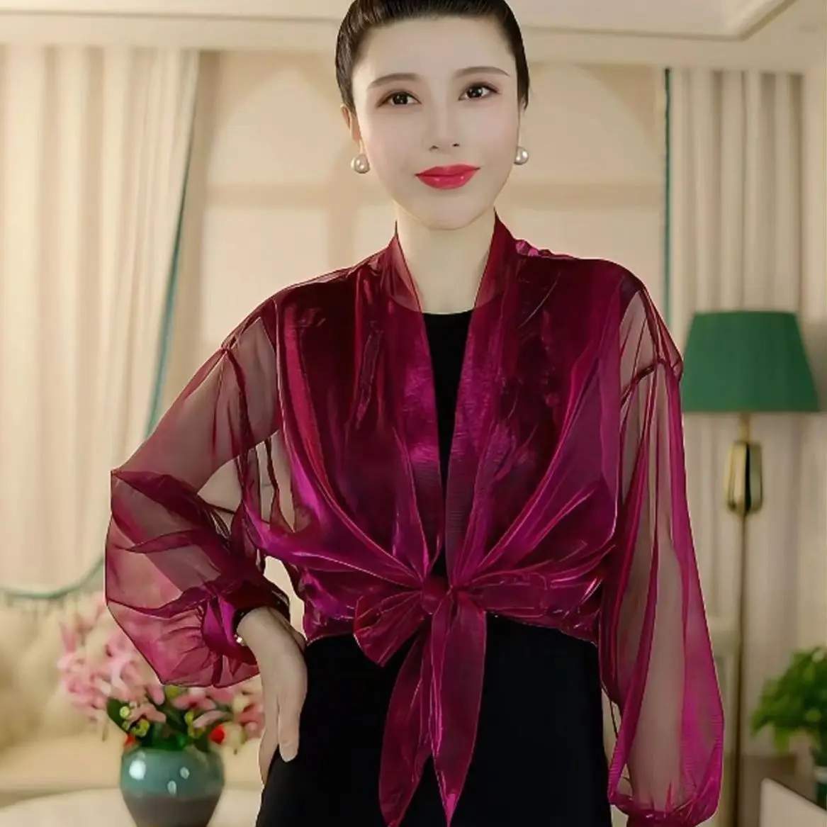 Summer New Thin Simplicity Bandage Vintage Short Blouse Loose All-match Temperament Shirt Tops Casual Fashion Women Clothing