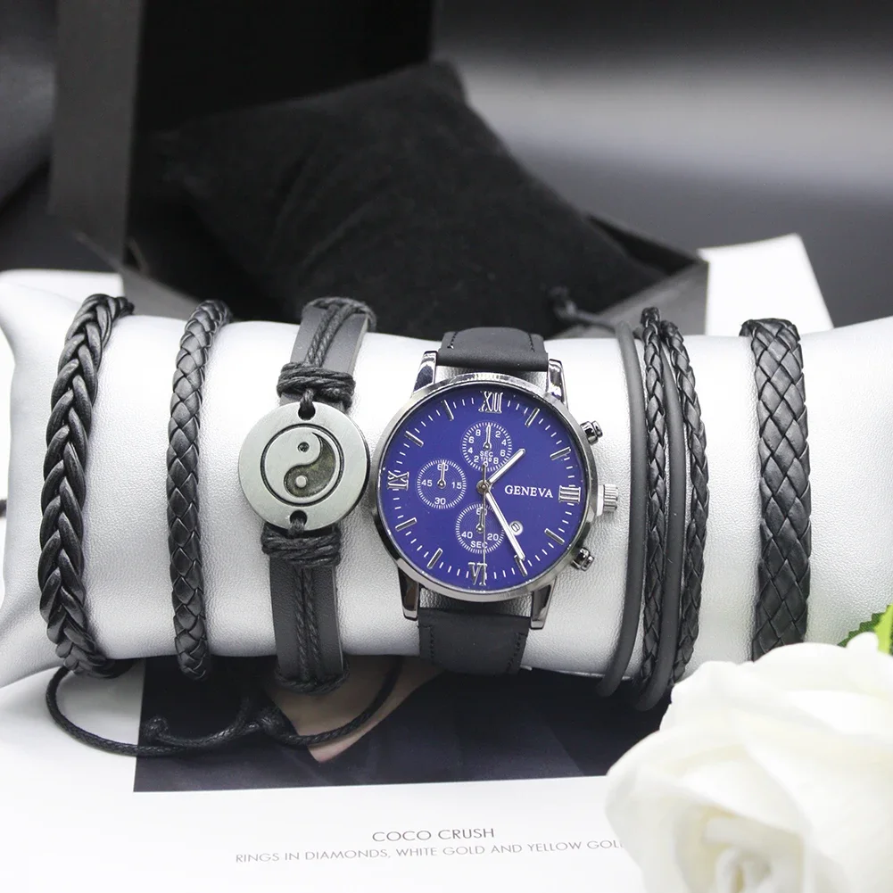 Набор из 5 модных кварцевых часов со стальным ремешком, модные удобные мужские часы, браслеты, коробка для улицы