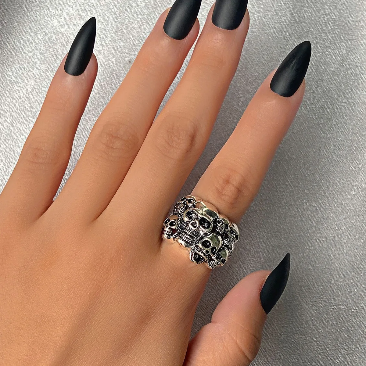 2021 Gothic Silver Color Skull Open Ring Unisex Retro Punk Adjustable Couple Finger Trendy Design Party Jewelry Gift