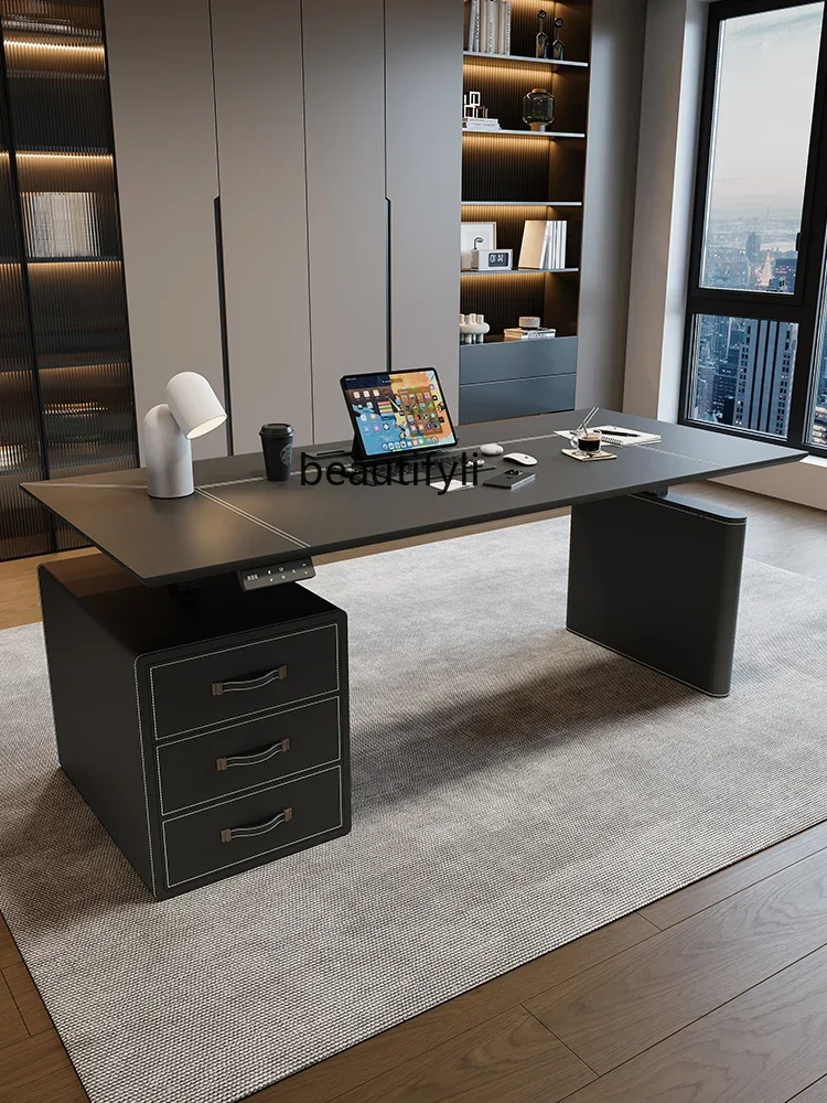 Electric Lifting Computer Desk Home Desktop Standing with Storage Cabinet Bedroom Office Desk