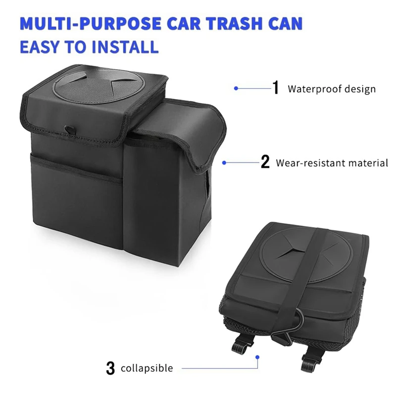 Car Trash Can With Paper Towel Holder, Multifunctional Hanging Foldable Waterproof Car Trash Can, Car Storage Bag