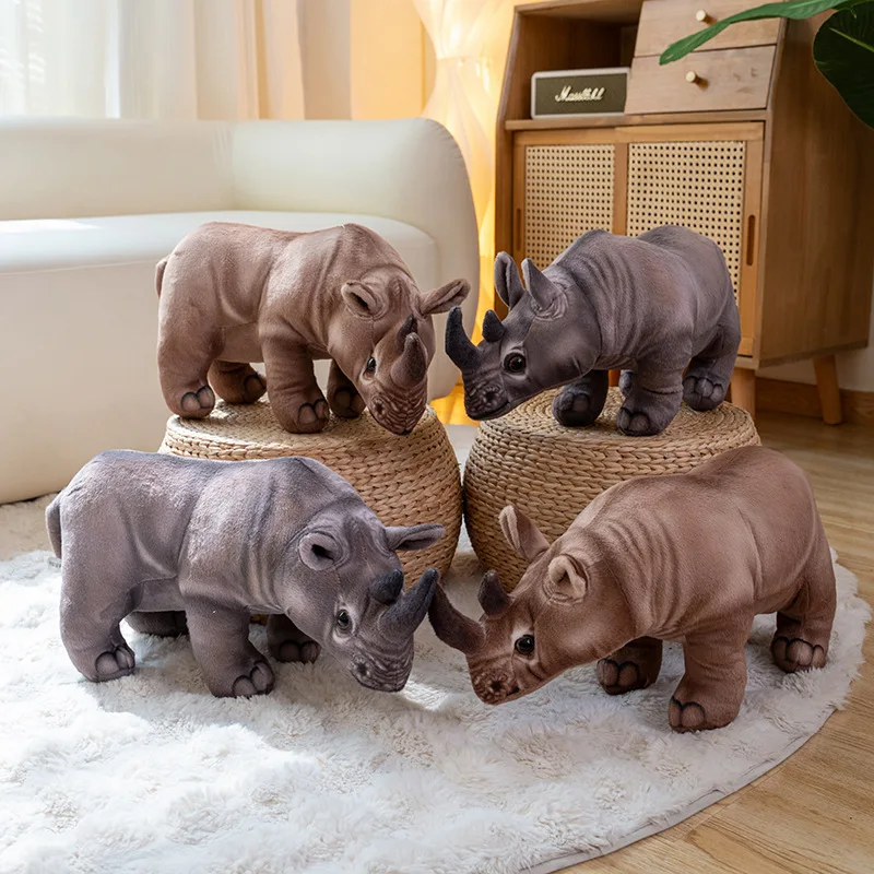 Simulation Cute Realistic Rhinoceros Plush Toys Soft Stuffed Animal Kawaii Rhino Doll Baby Sleeping Pillow for Kids Gifts Decor