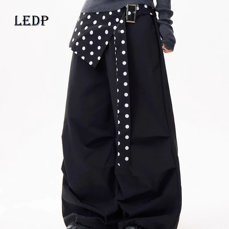 

2026 Spring Autumn Polka Dot Fart Curtain Folded Women's Trousers American Design Loose Versatile Casual Wide Leg Pants Ladies