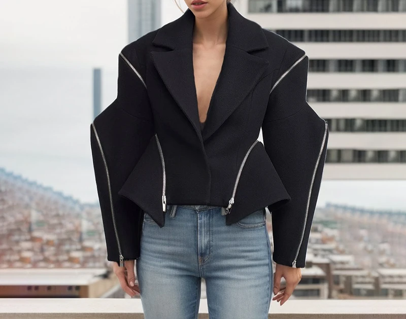 تصميم جديد لخريف 2025 بسحاب مخصص مع شعور غير منتظم وعالي الجودة للنساء في الدعاوى