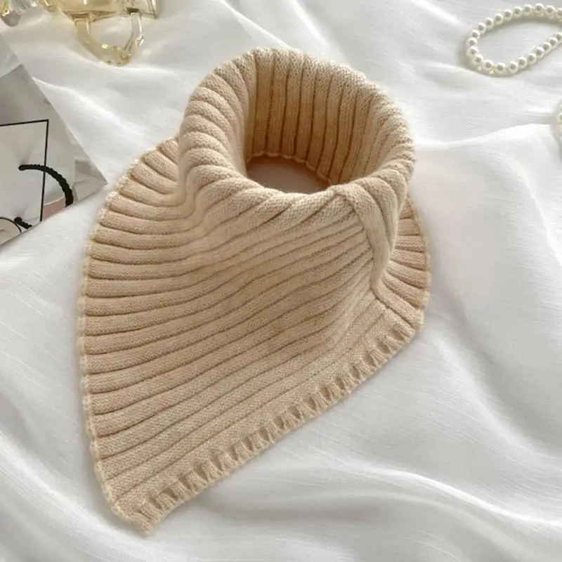 39BD Damen-Winter-Rippstrick-Rollkragenpullover, einfarbig, abnehmbarer Dickey-Dreiecksschal, winddicht, Halswärmer – Detail 10