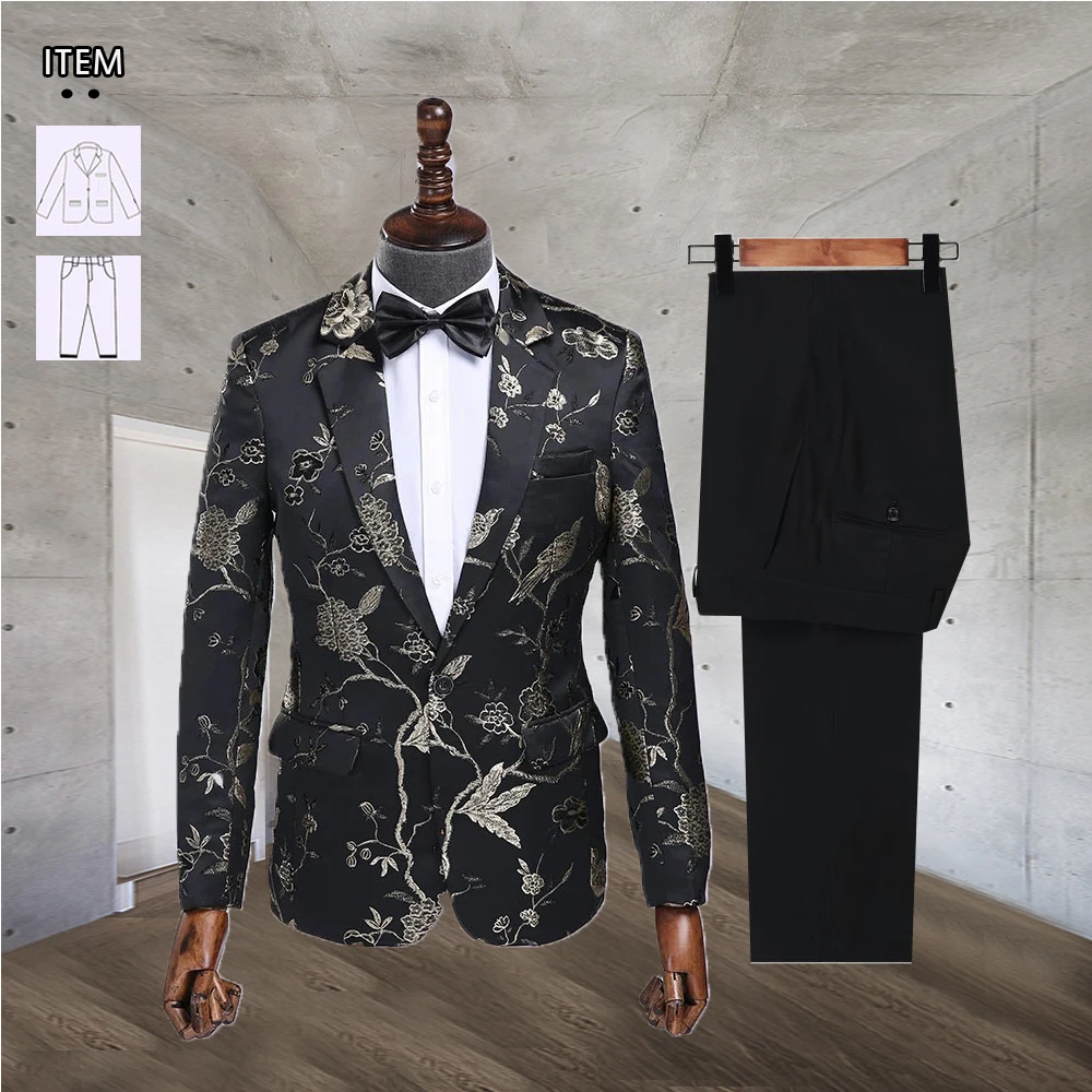 

Y405 Vintage Suits Men Slim Fit Floral Single Breasted Jacket Plus Size Groom Wear Wedding Tuxedo Tailor-Made 2 Pieces Coat Pant