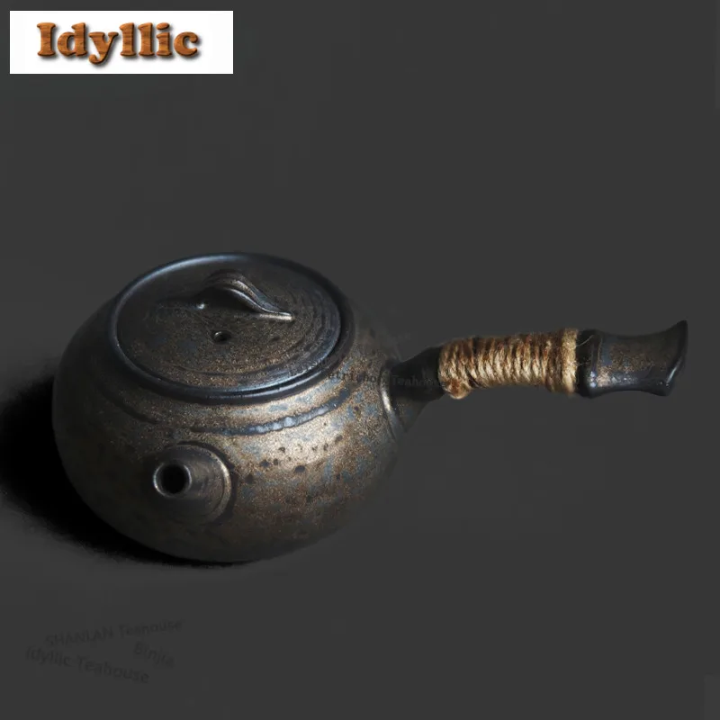 

180ml Black Gold Side Handled Teapot Aesthetic Tea Infuser Pot Tea Maker Kettle With Filter For Teaware Supplies Ornaments Gift