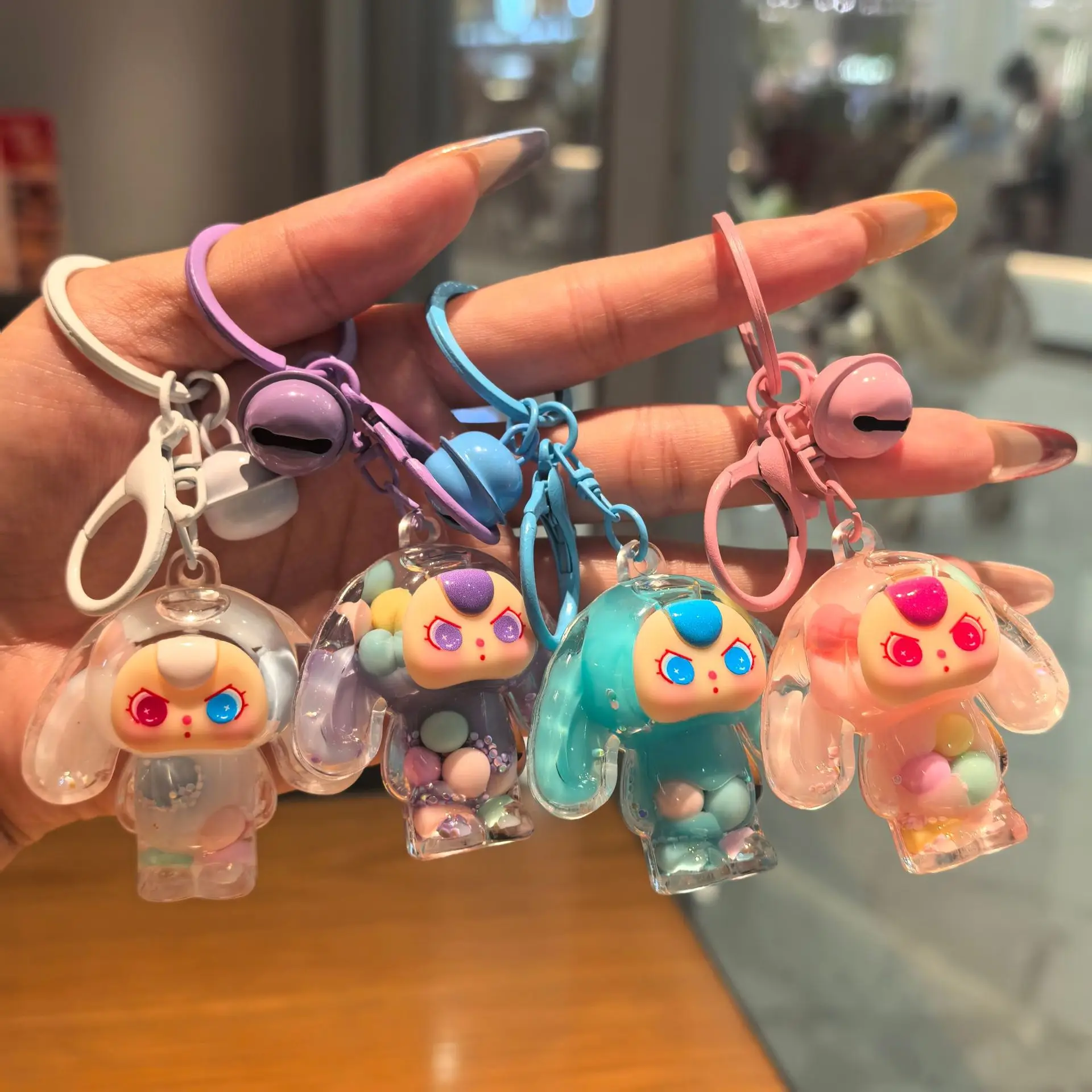 New tide play into the oil Baby Three quicksand hanging DIY keychain accessories gift