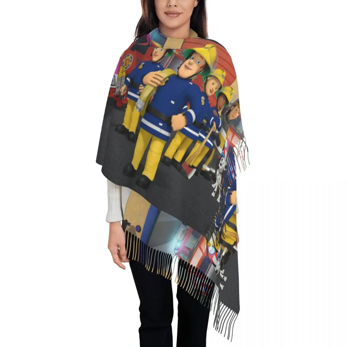 Female Long Fireman Sam Scarves Women Winter Soft Warm Tassel Shawl Wraps Scarf